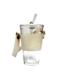 TO GO PASCUCCI ÜVEGPOHÁR, FEHÉR BŐR TARTÓVAL