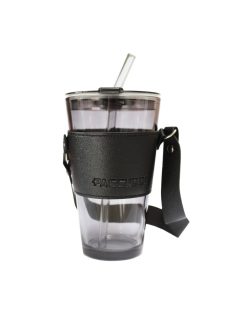 TO GO PASCUCCI ÜVEGPOHÁR, FEKETE BŐR TARTÓVAL